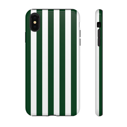 iPhone XS MAX / Glossy Phone Case - Simple Dark Green & White Stripe Pattern Phone Case