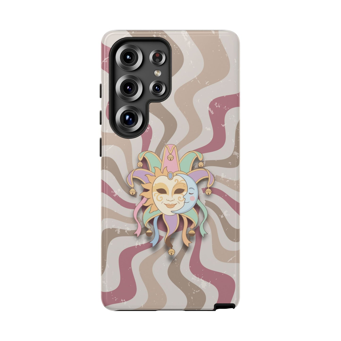 Sun & Moon Jester Mask – Pink Retro Wave Phone Case - Pink Phone Case - Samsung Galaxy S25 Ultra / Glossy