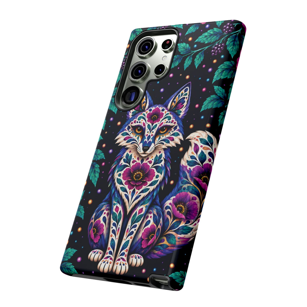 Vibrant Purple and Teal Calavera Fox Phone Case - Multicolor Phone Case