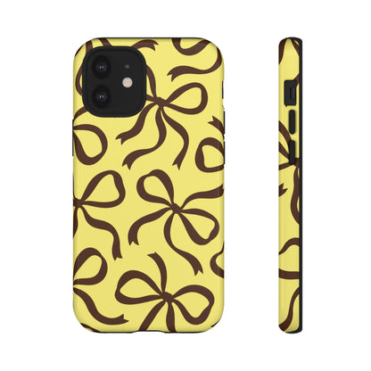 Bold Butter Yellow and Chocolate Brown Bow Pattern Phone Case