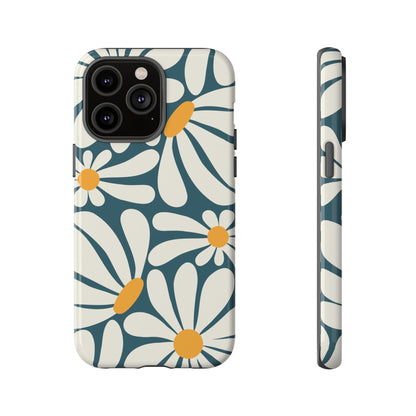 iPhone 14 Pro Max / Glossy Phone Case - Retro Blue Daisy Pattern Phone Case