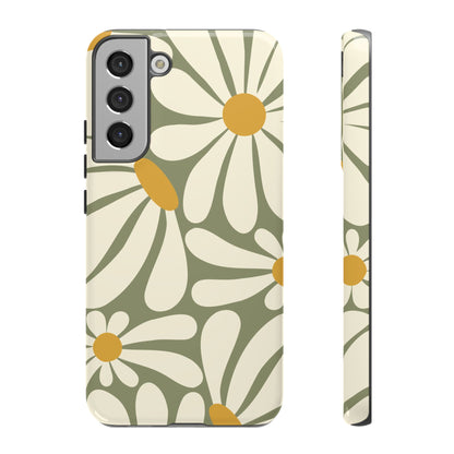 Samsung Galaxy S22 Plus / Glossy Phone Case - ’Retro Green Daisy Pattern #1’ Phone Case