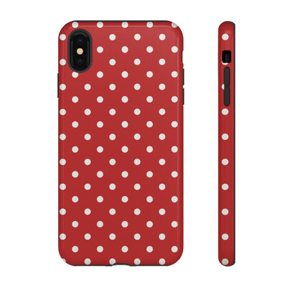 iPhone XS MAX / Glossy Phone Case - Red with White Dot Pattern Phone Case