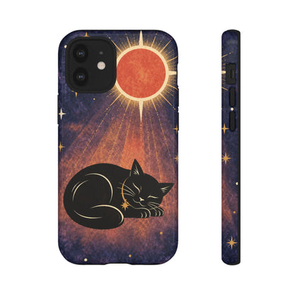Whimsical Violet Celestial Black Cat Phone Case