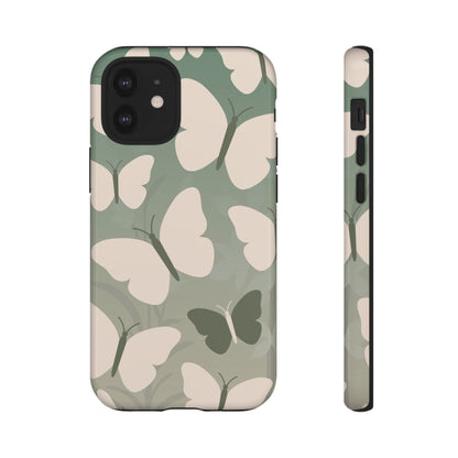 iPhone 12 Mini / Glossy Phone Case - Minimalist Light Green Butterfly Pattern Phone Case