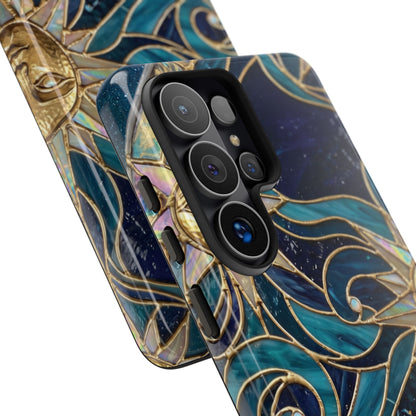 Elegant Teal & Gold Celestial Suns Phone Case