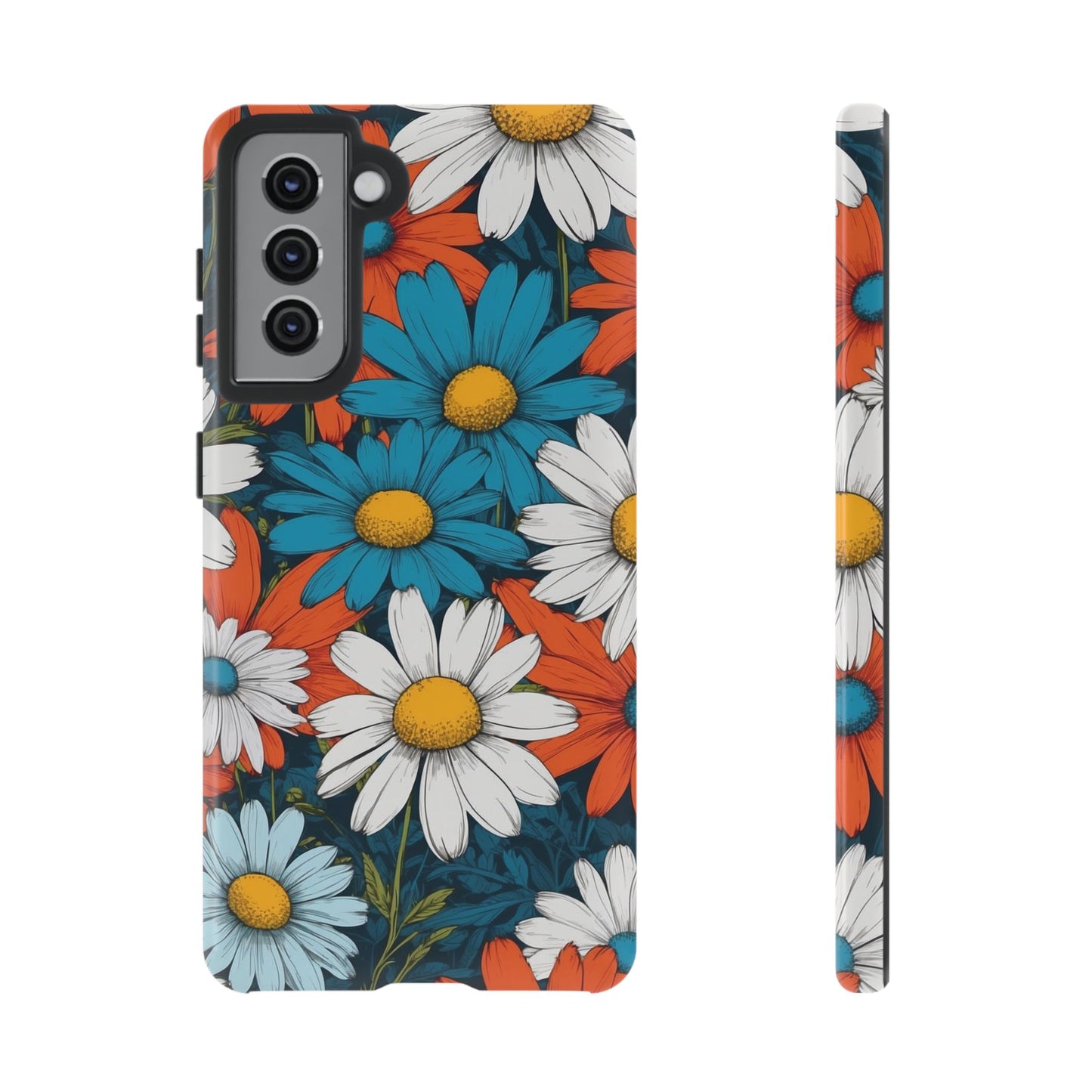 Samsung Galaxy S21 / Glossy Phone Case - Pop Art Daisies Illustration ’Red & Blue’ Phone Case