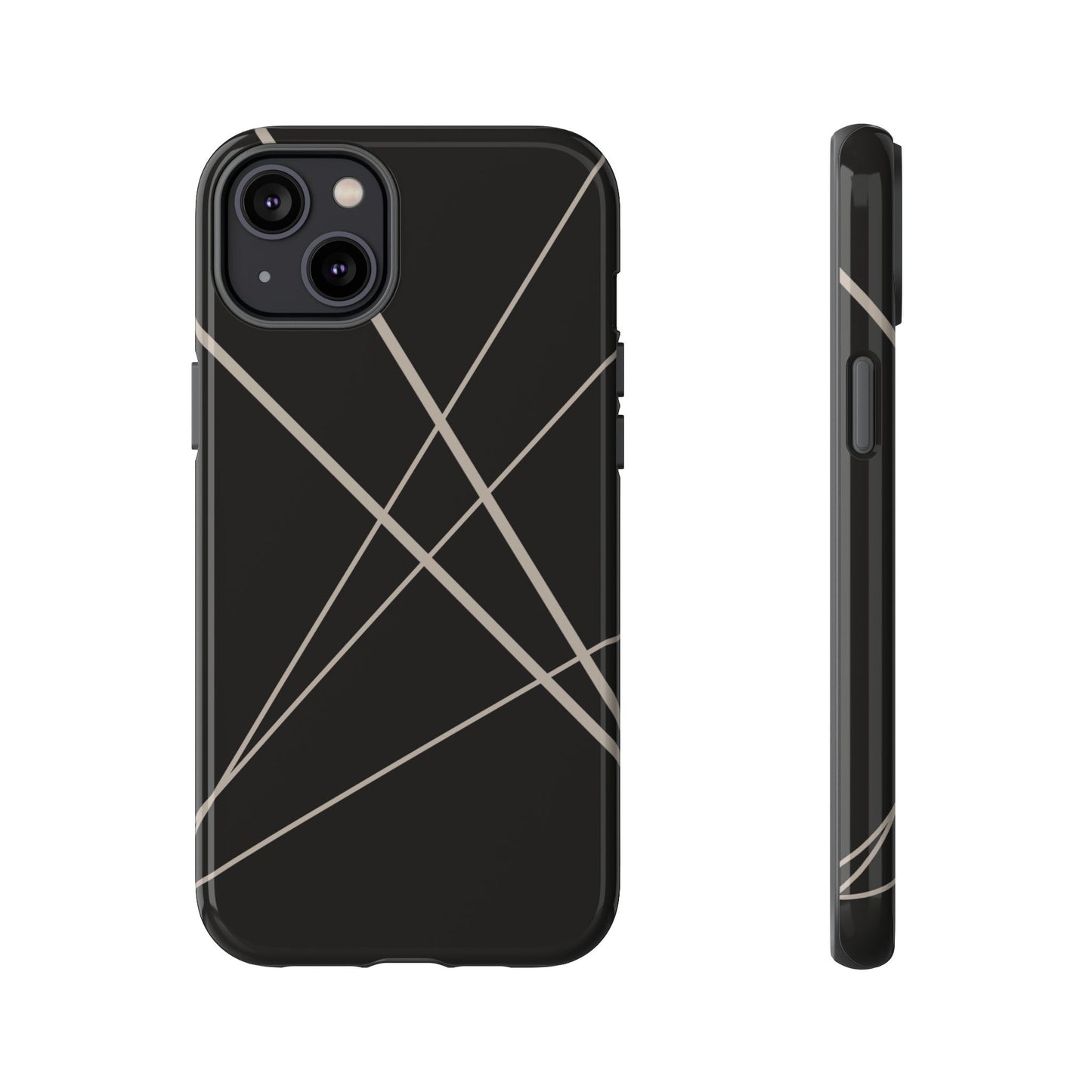 iPhone 14 Plus / Glossy Phone Case - Abstract Black with Grey Lines Phone Case
