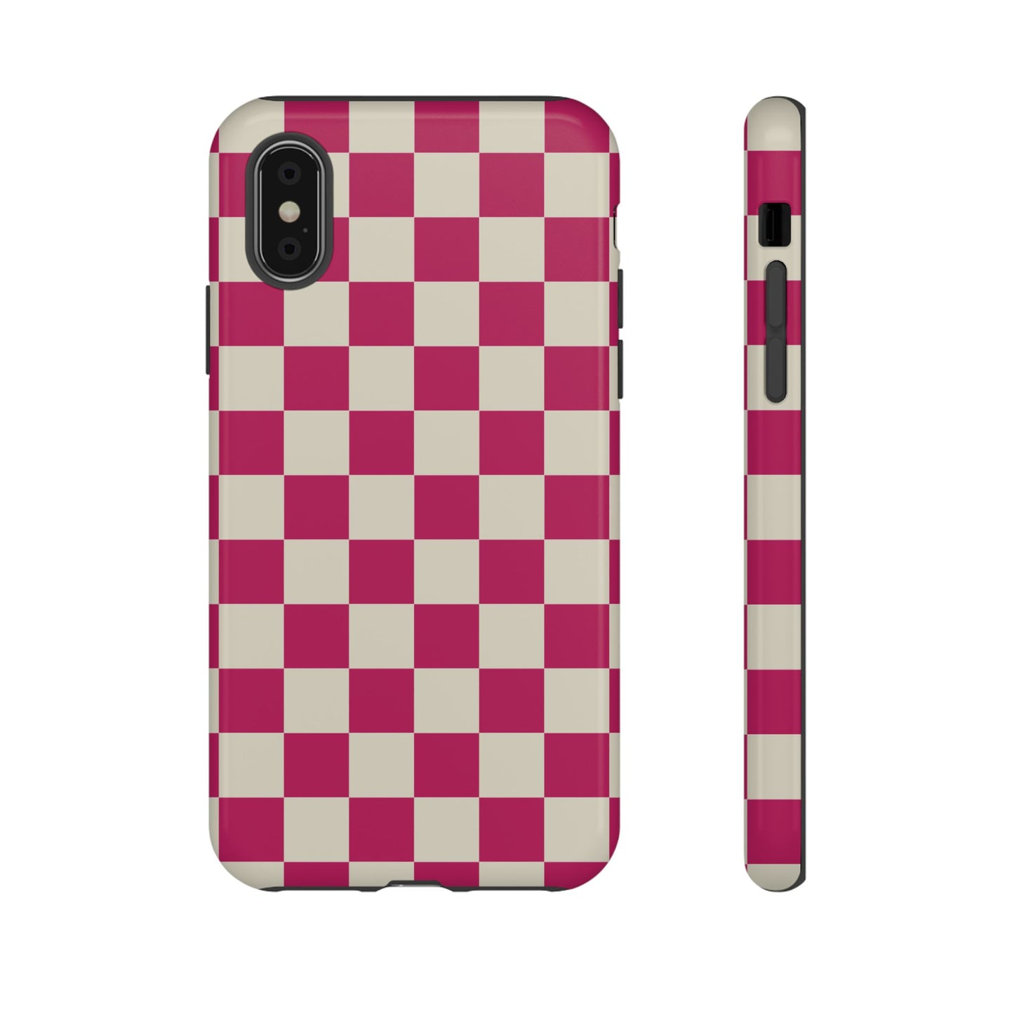 iPhone X / Glossy Phone Case - ’Pink & White Checkered Pattern’ Phone Case