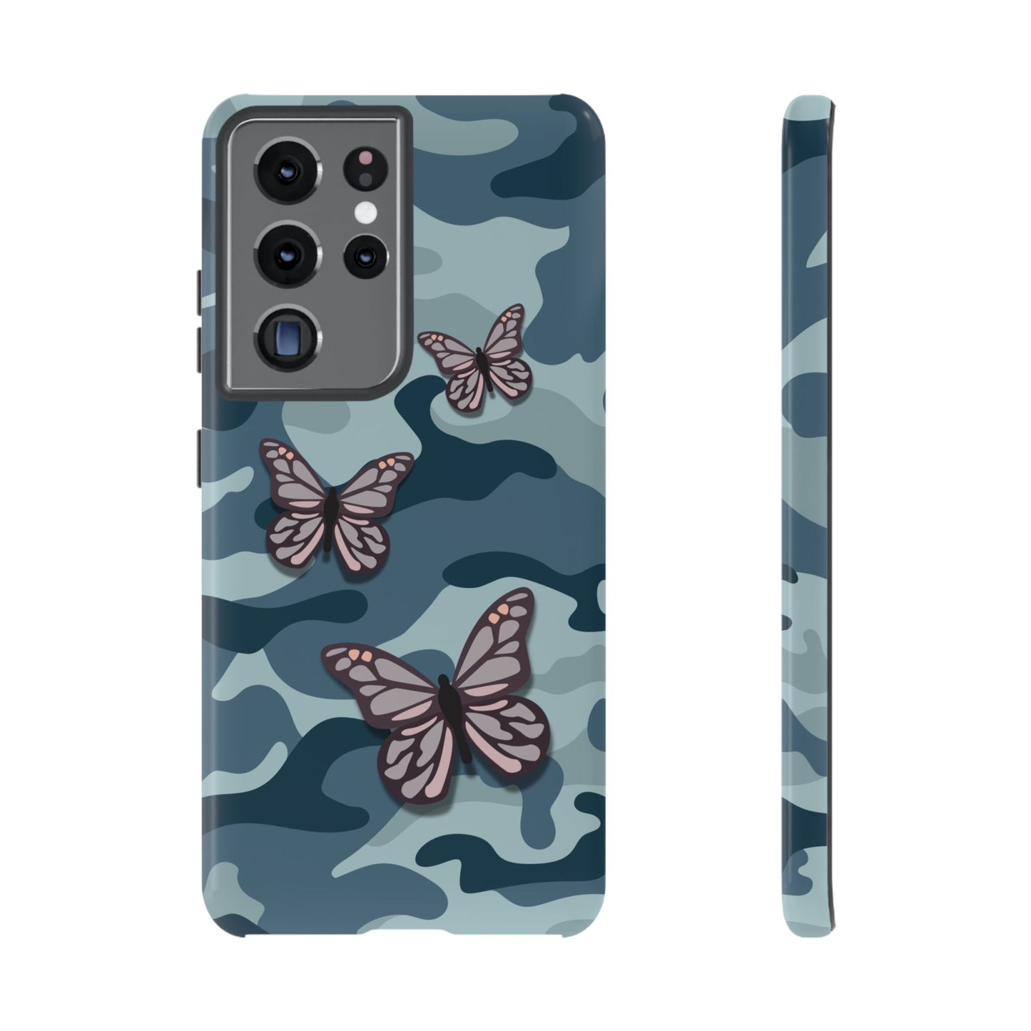 Dark Blue Butterfly Camo Phone Case - Blue Phone Case - Samsung Galaxy S21 Ultra / Glossy