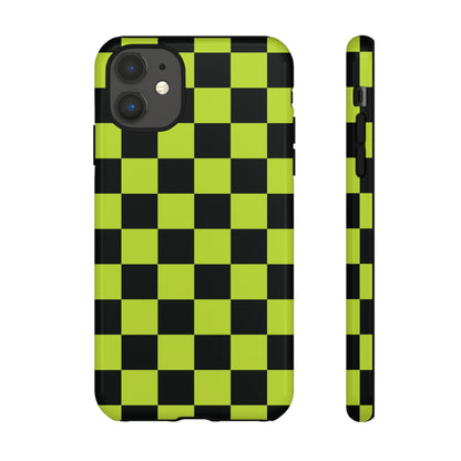 Trendy Neon Lime Green & Black Checked Pattern Phone Case - Green Phone Case - iPhone 11 / Glossy