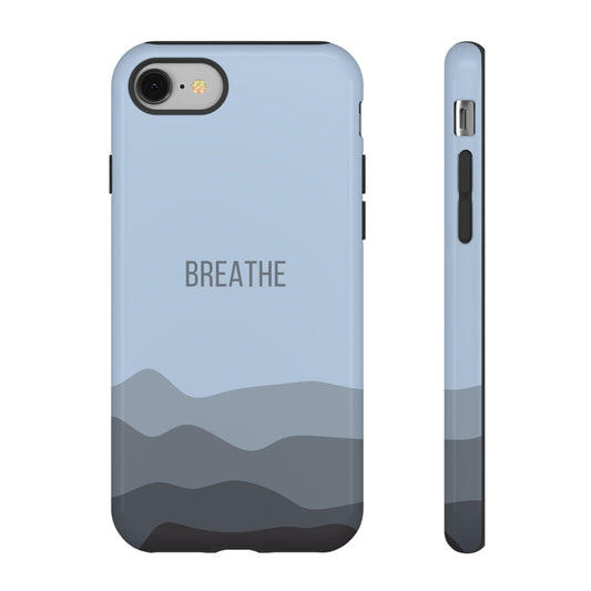 iPhone 8 / Glossy Phone Case - Minimalist Blue Waves ’Breathe’ Statement Phone Case