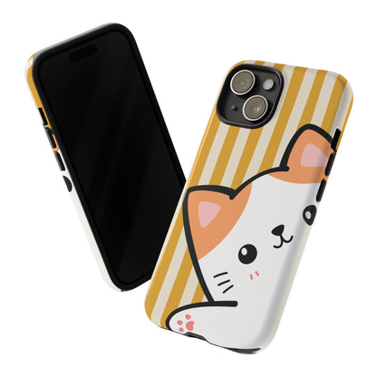 Playful Peakaboo Cat with Yellow Stripe Pattern Phone Case - Yellow Phone Case