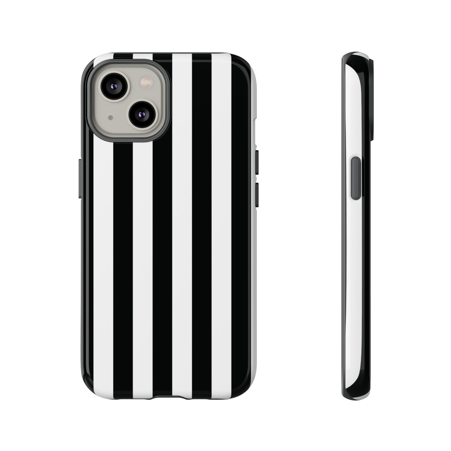 iPhone 14 / Glossy Phone Case - Simple Black & White Stripe Pattern Phone Case