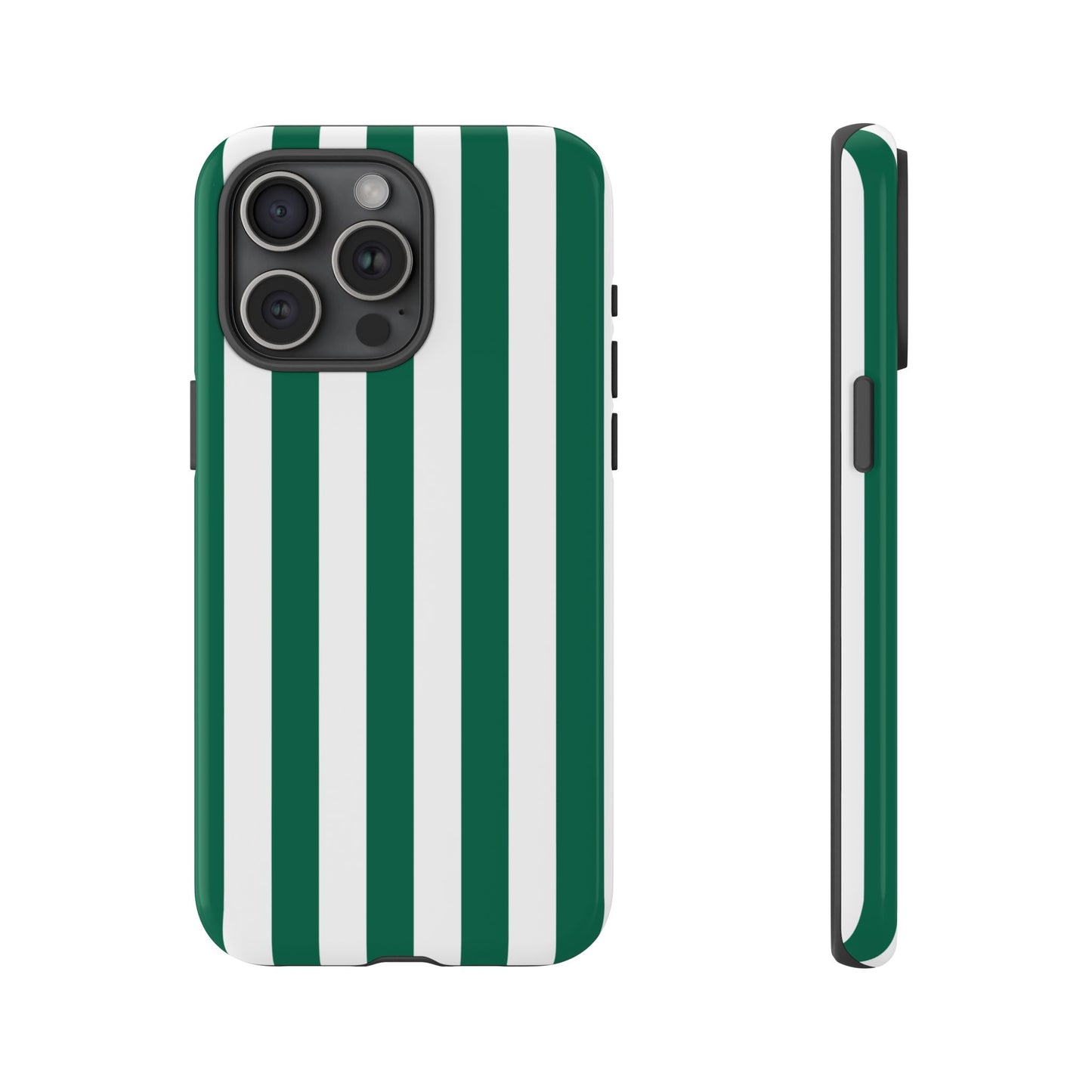 iPhone 15 Pro Max / Glossy Phone Case - Simple Green & White Stripe Pattern Phone Case