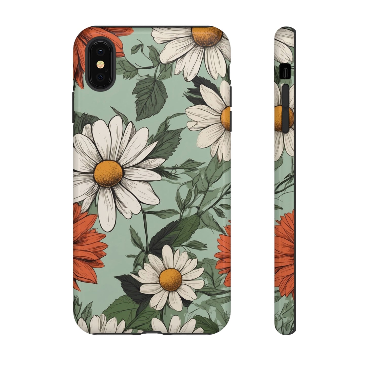 iPhone XS MAX / Glossy Phone Case - Boho Chic Daisies Floral Pattern ’White & Orange’ Phone Case
