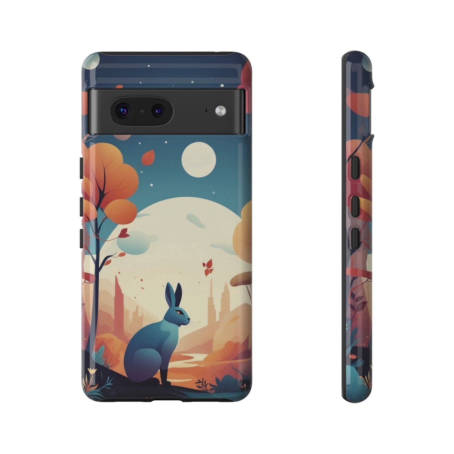 Google Pixel 7 / Glossy Phone Case - Stylised Blue Hare Design Phone Case