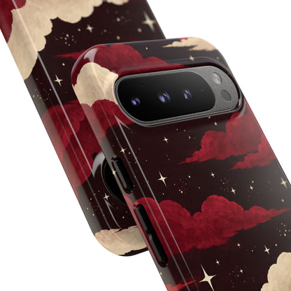Illustrated Crimson Red Clouds & Stars Phone Case