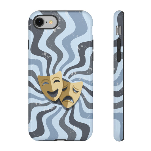 iPhone 8 / Glossy Phone Case - Comedy & Tragedy Masks – Blue Minimal Retro Wave Phone Case