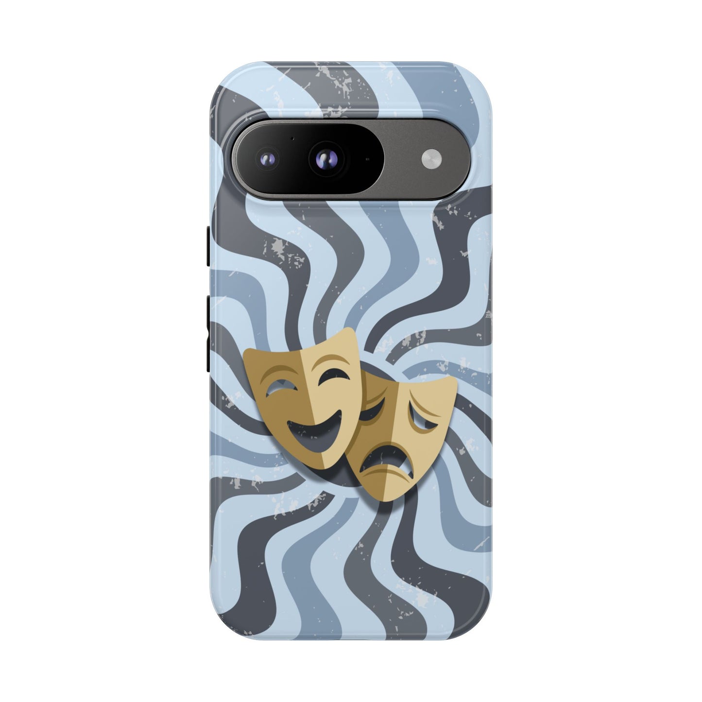 Comedy & Tragedy Masks – Blue Minimal Retro Wave Phone Case - Blue Phone Case - Google Pixel 9 / Glossy
