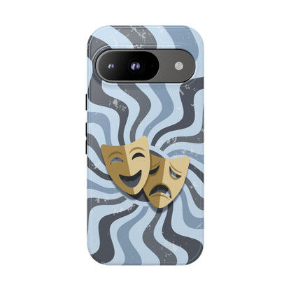 Comedy & Tragedy Masks – Blue Minimal Retro Wave Phone Case - Blue Phone Case - Google Pixel 9 / Glossy