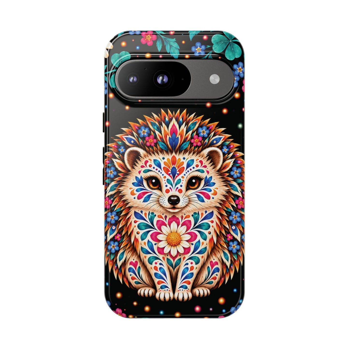 Vibrant Orange and Turquoise Calavera Hedgehog Phone Case - Multicolor Phone Case - Google Pixel 9 / Glossy