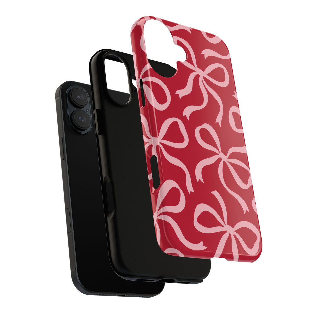 Bold Raspberry Red and Blush Pink Bow Pattern Phone Case