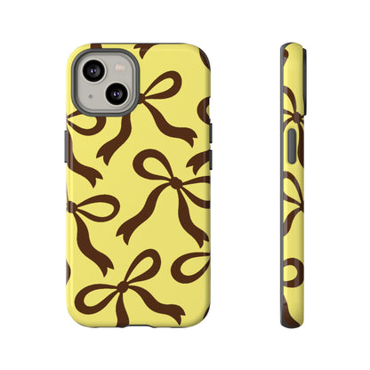 Bold Butter Yellow and Chocolate Brown Bow Pattern Phone Case - Yellow Phone Case - iPhone 14 / Glossy