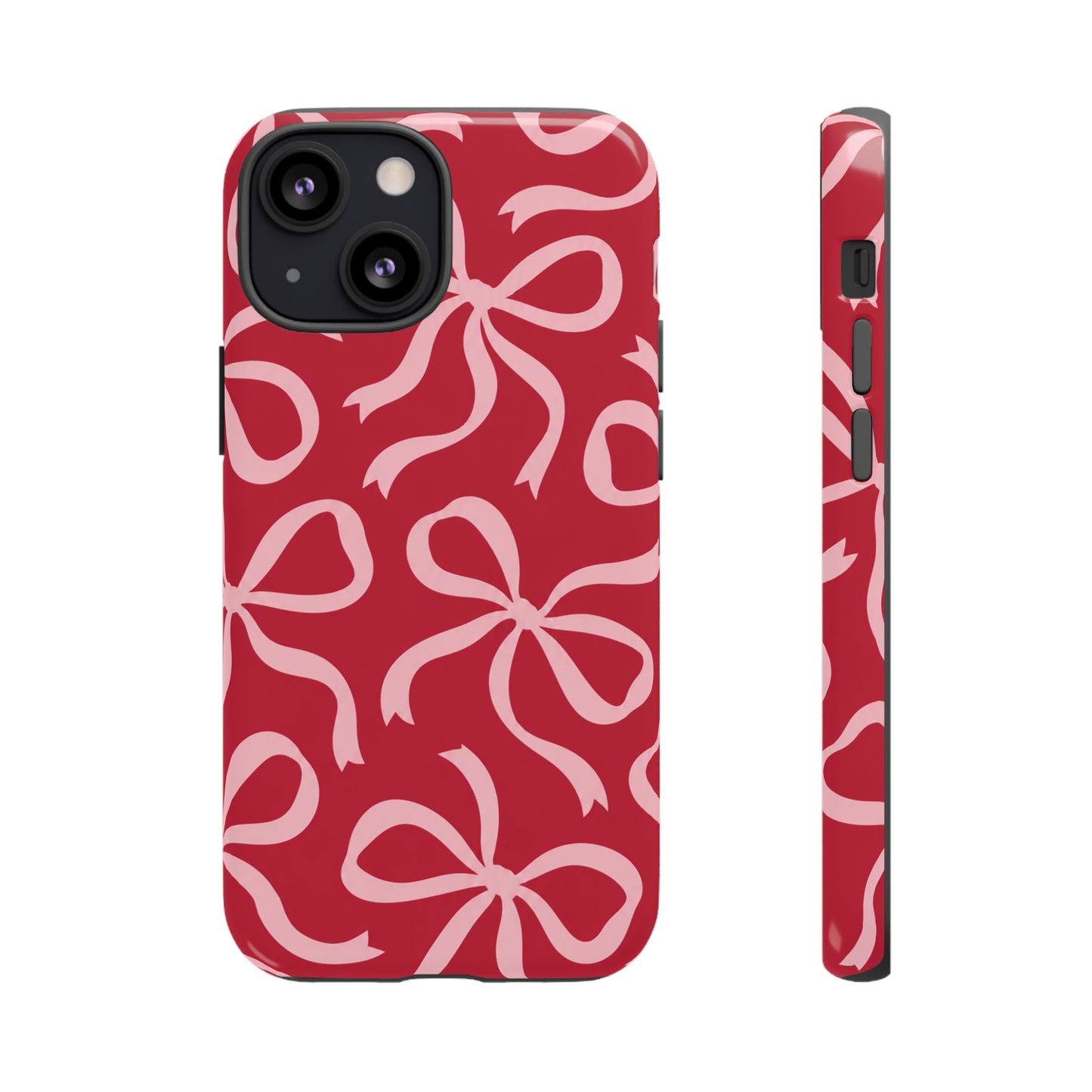 Bold Raspberry Red and Blush Pink Bow Pattern Phone Case