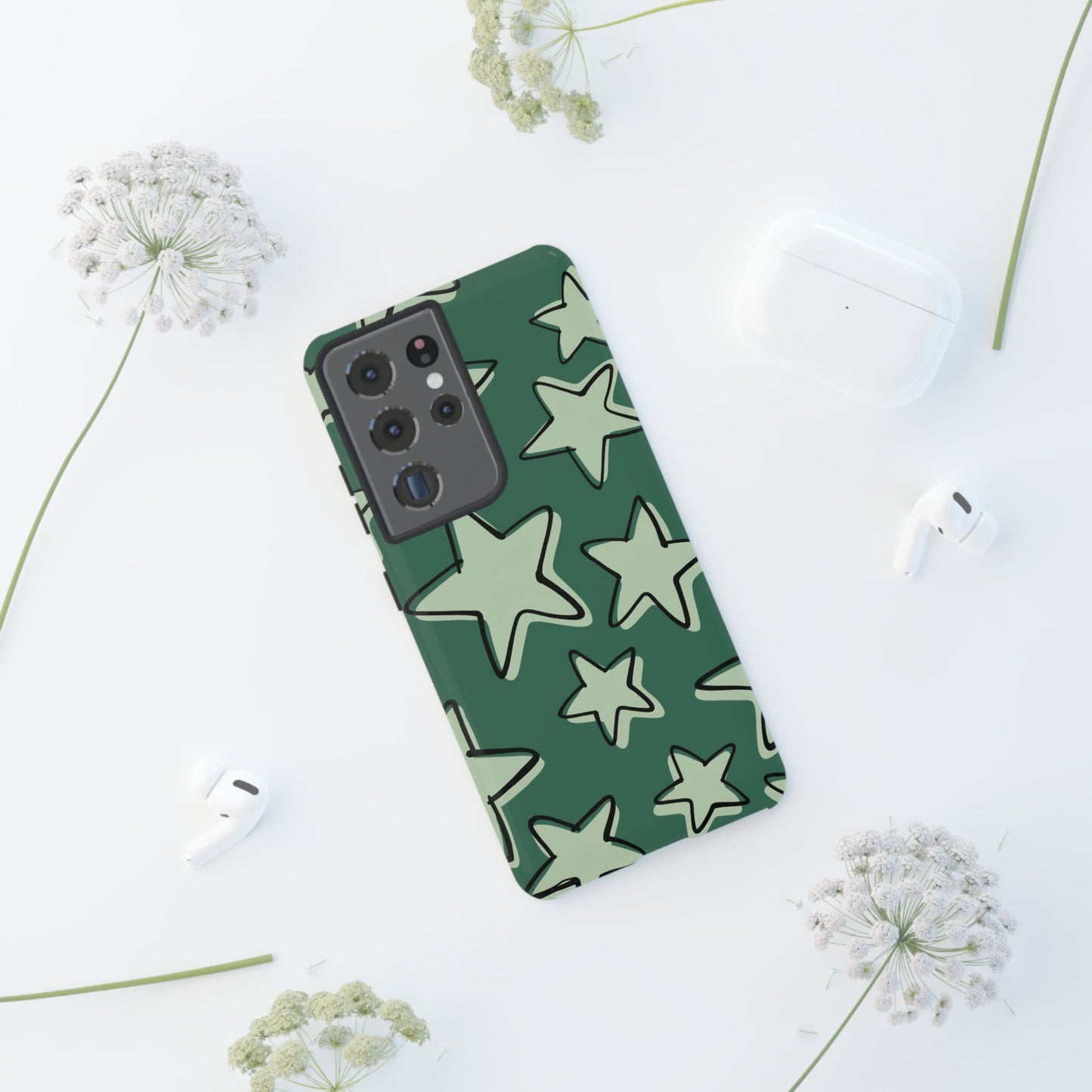 Forest Green Doodle Star Phone Case
