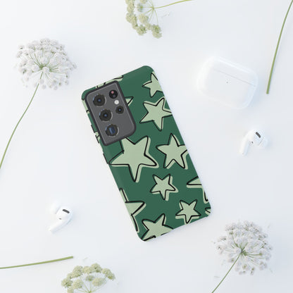 Forest Green Doodle Star Phone Case