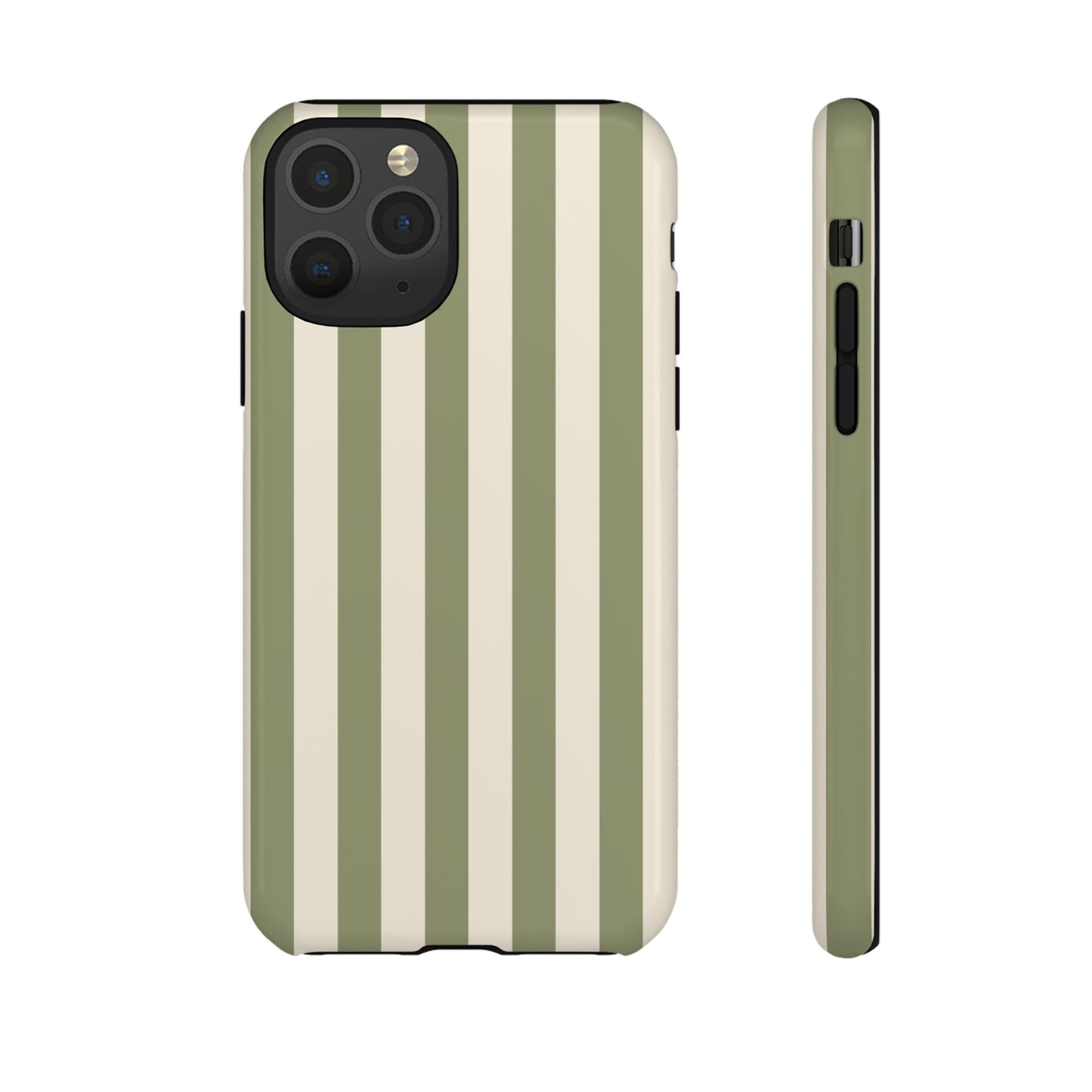 iPhone 11 Pro / Glossy Phone Case - ’Olive & Beige Stripe Pattern’ Phone Case