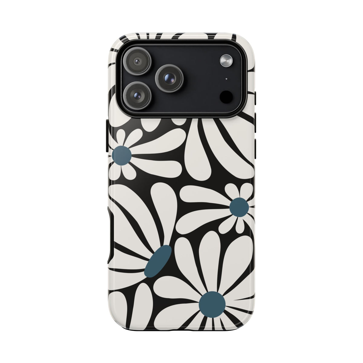 Retro Black Daisy Pattern Phone Case - Black Phone Case - iPhone 17 Pro Max / Glossy