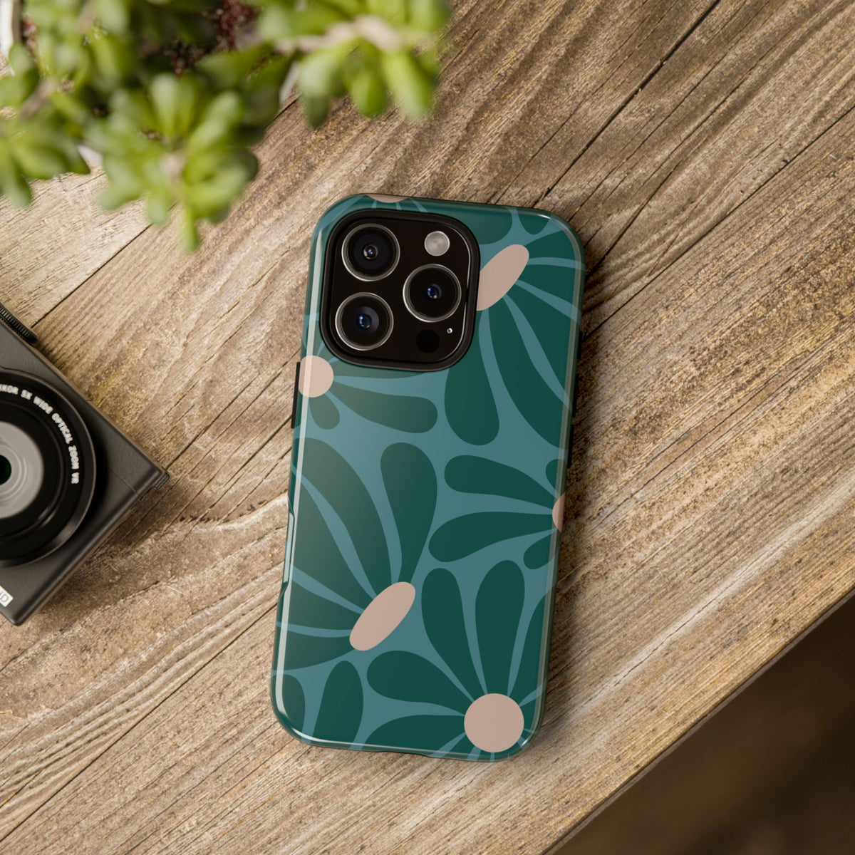 Retro Turquoise Daisy Pattern Phone Case - Green Phone Case