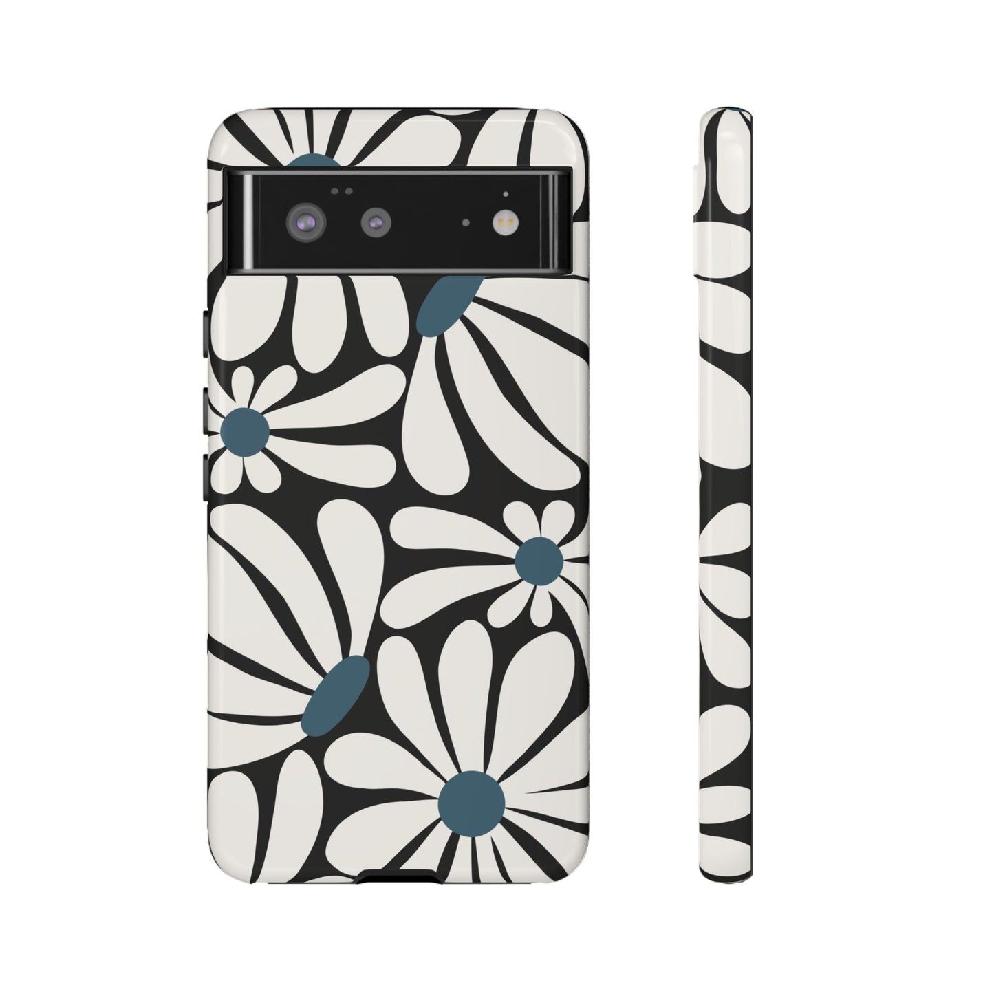 Google Pixel 6 / Glossy Phone Case - Retro Black Daisy Pattern Phone Case