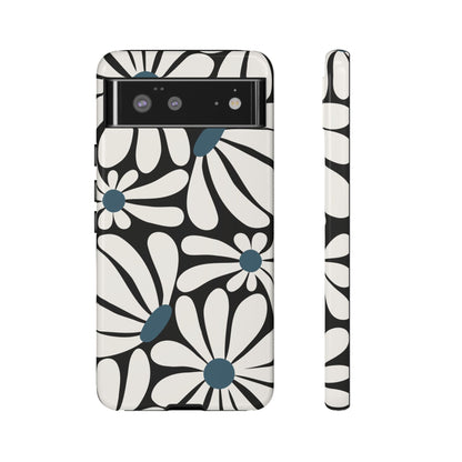 Google Pixel 6 / Glossy Phone Case - Retro Black Daisy Pattern Phone Case