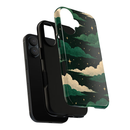 Illustrated Emerald Green Clouds & Stars Phone Case
