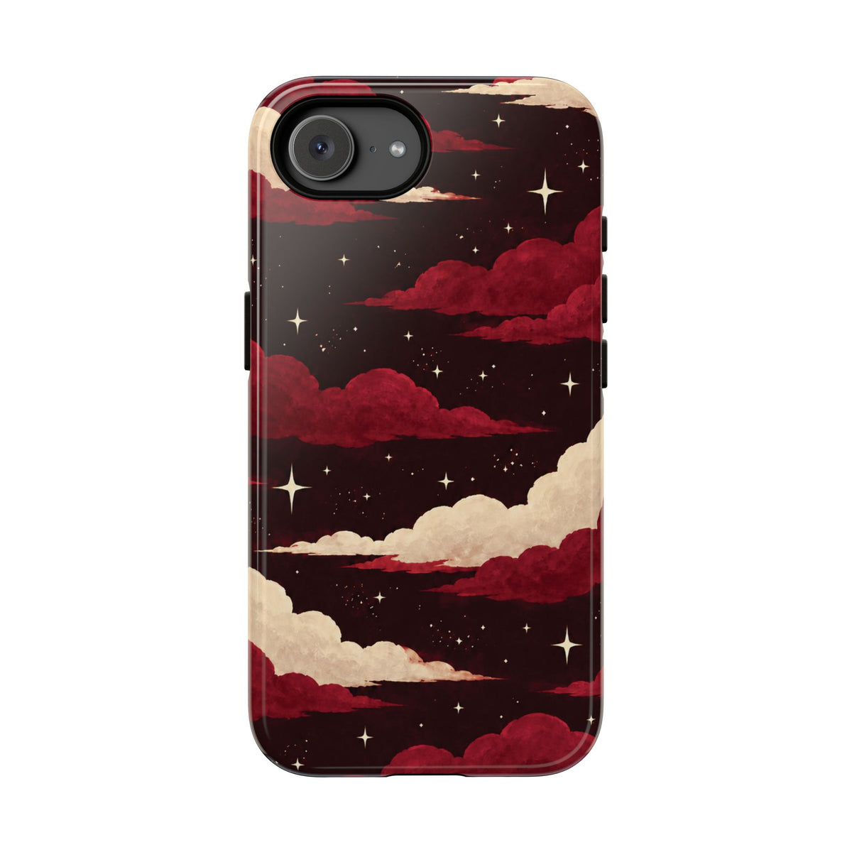 Illustrated Crimson Red Clouds & Stars Phone Case - Red Phone Case - iPhone 17e / Glossy