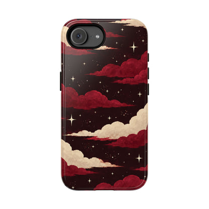 Illustrated Crimson Red Clouds & Stars Phone Case - Red Phone Case - iPhone 17e / Glossy
