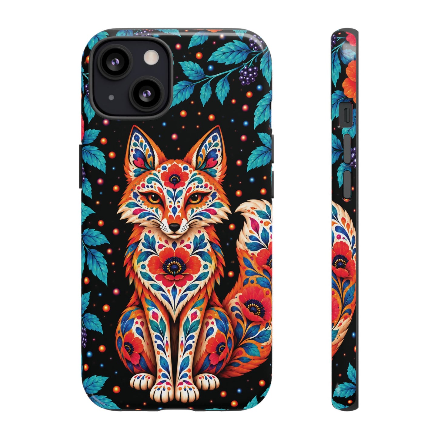Vibrant Orange and Turquoise Calavera Fox Phone Case - Multicolor Phone Case - iPhone 13 / Glossy
