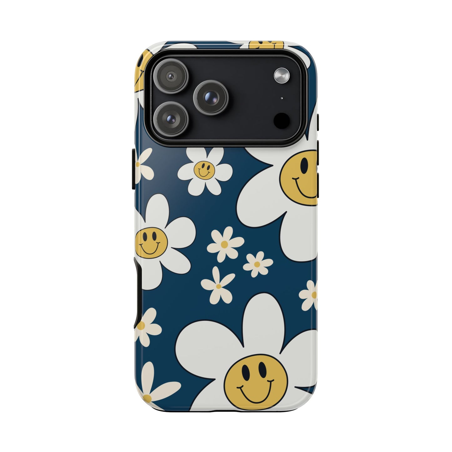 Fun Retro Daisy Pattern with Blue Background Phone Case - Blue Phone Case - iPhone 17 Pro Max / Glossy