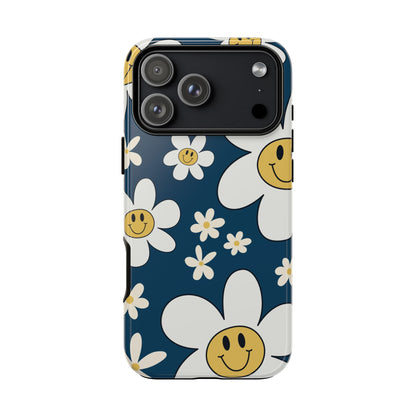 Fun Retro Daisy Pattern with Blue Background Phone Case - Blue Phone Case - iPhone 17 Pro Max / Glossy