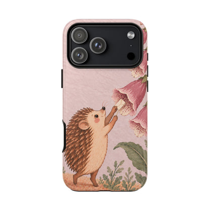 Whimsical Blush Pink Hedgehog and Foxglove Phone Case - Pink Phone Case - iPhone 17 Pro Max / Glossy