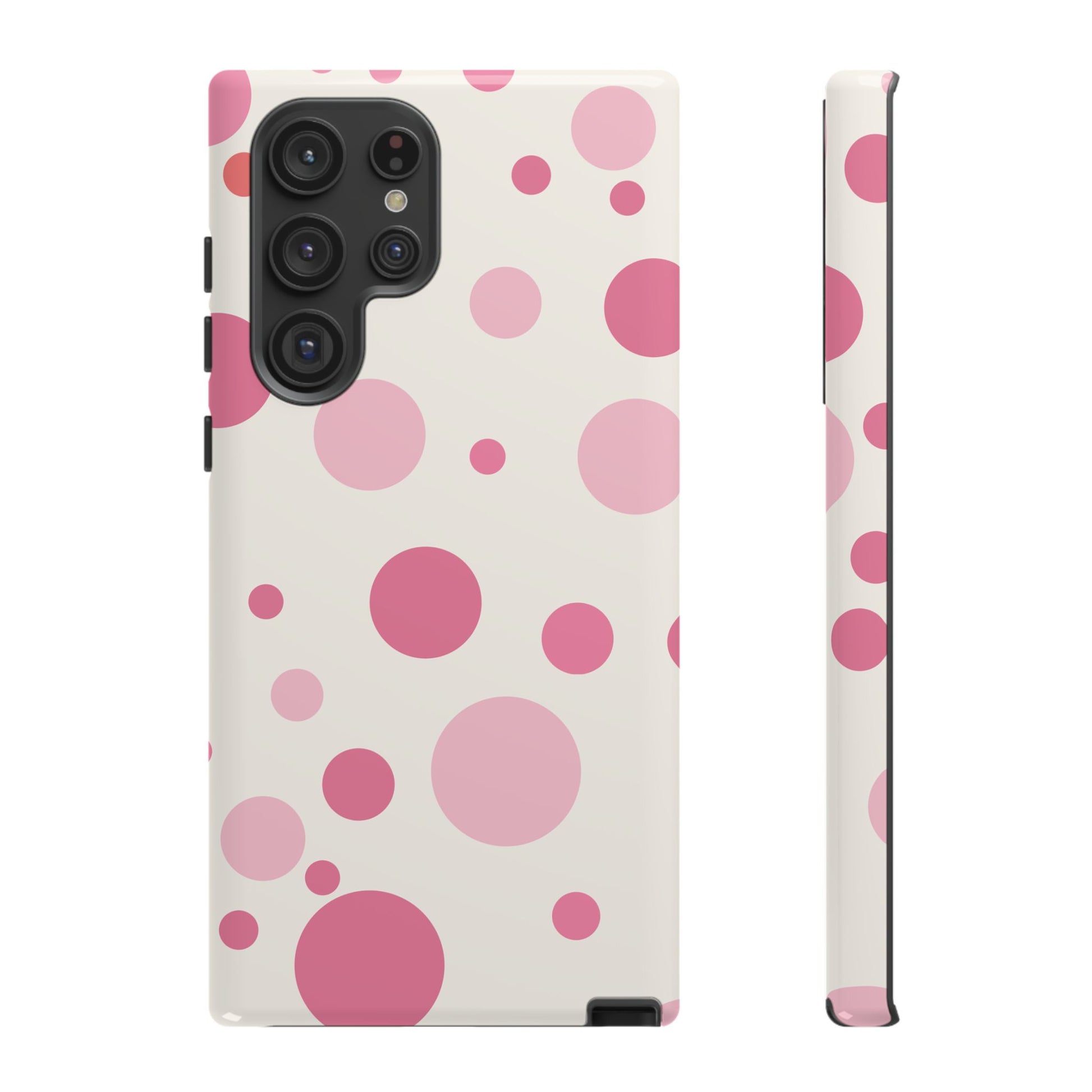 Samsung Galaxy S22 Ultra / Glossy Phone Case - ’Bold White with Pink Dot Pattern’ Phone Case