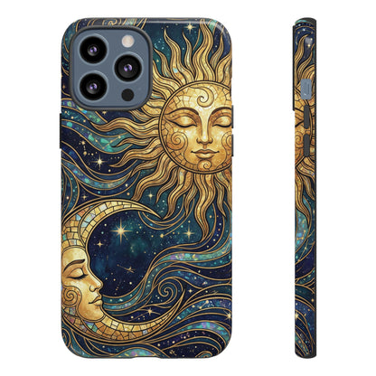 Elegant Teal & Gold Sun and Moon Phone Case