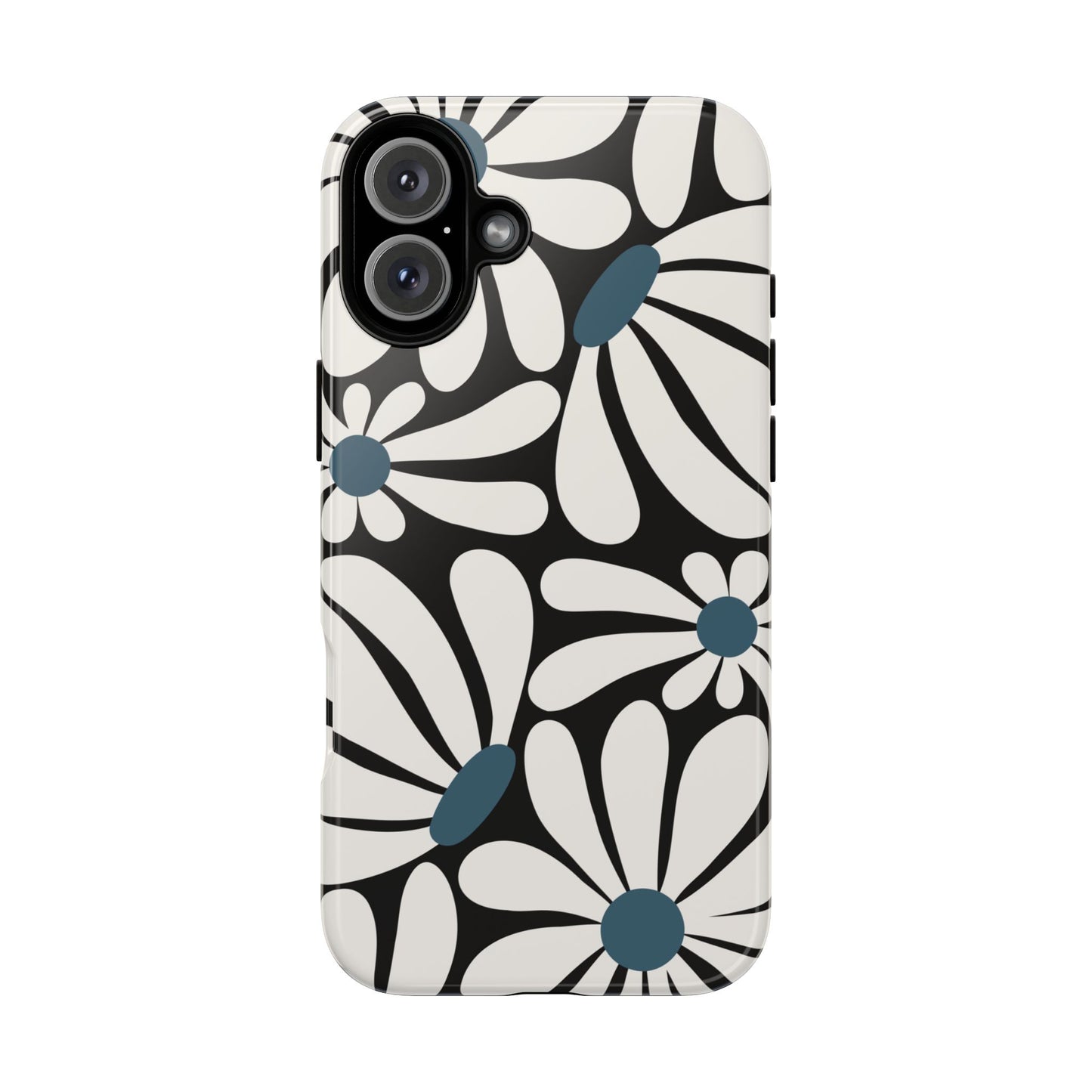 iPhone 16 Plus / Glossy Phone Case - Retro Black Daisy Pattern Phone Case