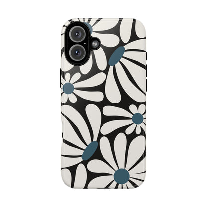 iPhone 16 Plus / Glossy Phone Case - Retro Black Daisy Pattern Phone Case