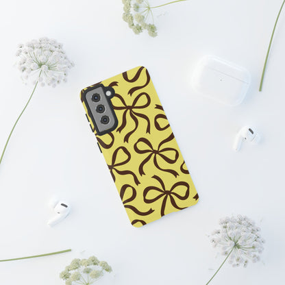 Bold Butter Yellow and Chocolate Brown Bow Pattern Phone Case