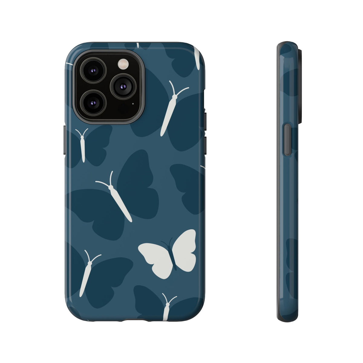 Minimalist Dark Blue Butterfly Pattern Phone Case - Blue Phone Case - iPhone 14 Pro Max / Glossy
