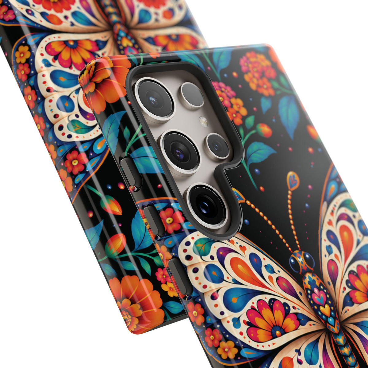 Vibrant Orange and Turquoise Calavera Butterfly Phone Case - Multicolor Phone Case
